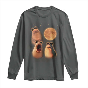 Marcus The Worm Meme Long Sleeve Shirt Funny Howling At Moon TS14 Dark Heather Print Your Wear