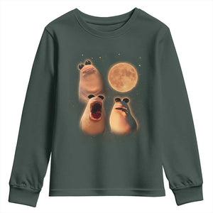 Marcus The Worm Meme Youth Sweatshirt Funny Howling At Moon TS14 Dark Forest Green Print Your Wear
