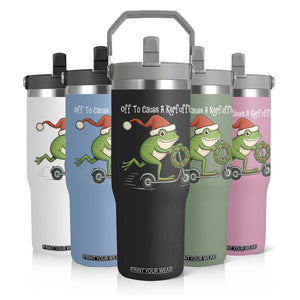 Off To Cause A Kerfuffle Flip Straw Tumbler Funny Frog Christmas TS14 Print Your Wear