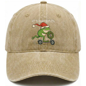 Off To Cause A Kerfuffle Washed Cotton Baseball Cap Funny Frog Christmas TS14 Washed Cap Universal Fit Khaki Print Your Wear