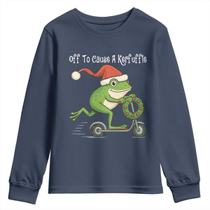 Off To Cause A Kerfuffle Youth Sweatshirt Funny Frog Christmas TS14 Navy Print Your Wear