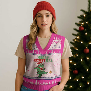 Merry Resistmas Frog Xmas V-Neck Knit Sweater Vest TS14 Hot Pink Print Your Wear