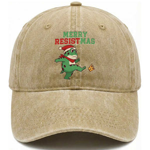 Merry Resistmas Frog Christmas Washed Cotton Baseball Cap TS14 Washed Cap Universal Fit Khaki Print Your Wear