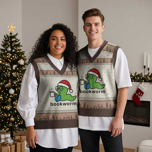 Bookworm Xmas V-Neck Knit Sweater Vest Reading Book Lover TS14 Mocha Mousse Print Your Wear