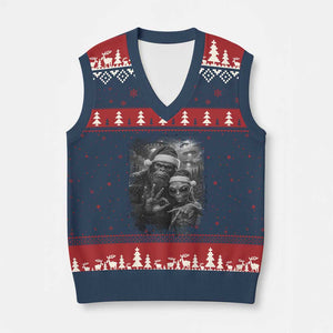 67 Six Seven Bigfoot Xmas V-Neck Knit Sweater Vest Sasquatch Ailen Selfie UFO Meme TS14 Navy Red Print Your Wear