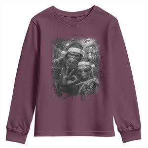 67 Six Seven Bigfoot Christmas Youth Sweatshirt Sasquatch Ailen Selfie UFO Meme TS14 Maroon Print Your Wear