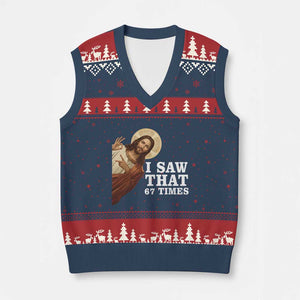 Funny Six Seven Meme V-Neck Knit Sweater Vest I Saw That 67 Times TS14 Navy Red Print Your Wear