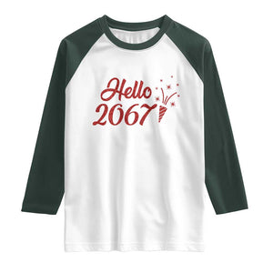 67 Six Seven Meme Raglan Shirt New Year 2026 TS14 White Dark Forest Green Print Your Wear