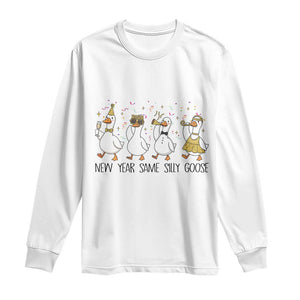 Silly Goose New Years 2026 Long Sleeve Shirt Cute Goose Party Holiday TS14 White Print Your Wear