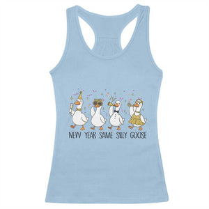 Silly Goose New Years 2026 Racerback Tank Top Cute Goose Party Holiday TS14 Light Blue Print Your Wear