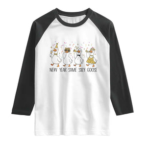 Silly Goose New Years 2026 Raglan Shirt Cute Goose Party Holiday TS14 White Black Print Your Wear