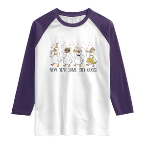 Silly Goose New Years 2026 Raglan Shirt Cute Goose Party Holiday TS14 White Purple Print Your Wear