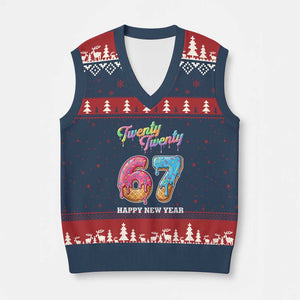 67 Six Seven Meme V-Neck Knit Sweater Vest New Year 2026 Ice Cream Drip TS14 Navy Red Print Your Wear