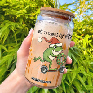 Off To Cause A Kerfuffle Glass Can Funny Frog Christmas Meme Weirdcore TS14 White Print Your Wear