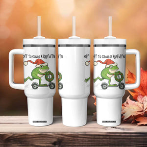 Off To Cause A Kerfuffle Tumbler With Handle Funny Frog Christmas Meme Weirdcore TS14 Print Your Wear