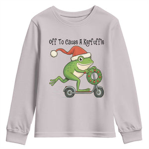 Off To Cause A Kerfuffle Youth Sweatshirt Funny Frog Christmas Meme Weirdcore TS14 Ice Gray Print Your Wear