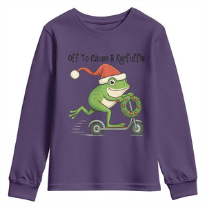 Off To Cause A Kerfuffle Youth Sweatshirt Funny Frog Christmas Meme Weirdcore TS14 Purple Print Your Wear