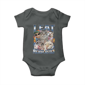 Funny Cat Meme Baby Onesie - I Eat Microplastics Humor Baby Bodysuit TS14 Dark Heather Print Your Wear