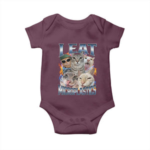 Funny Cat Meme Baby Onesie - I Eat Microplastics Humor Baby Bodysuit TS14 Maroon Print Your Wear