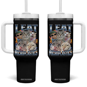 Funny Cat Meme Tumbler With Handle I Eat Microplastics TS14 One Size: 40 oz Black Print Your Wear