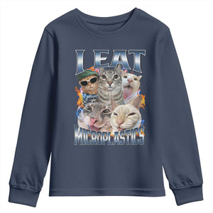 Funny Cat Meme Youth Sweatshirt I Eat Microplastics TS14 Navy Print Your Wear