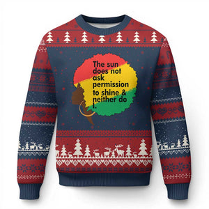 Black Woman Empowerment Ugly Christmas Sweater The Sun Does Not Ask Permission To Shine TS14 Navy Red Print Your Wear