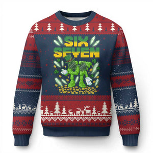 67 Italian Brainrot St Patricks Day Ugly Christmas Sweater Funny Six Seven Leprechaun Playing Baseball Meme TS14 Navy Red Print Your Wear