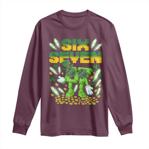 67 Italian Brainrot St Patricks Day Long Sleeve Shirt Funny Six Seven Leprechaun Playing Baseball Meme TS14 Maroon Print Your Wear