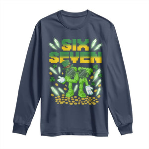 67 Italian Brainrot St Patricks Day Long Sleeve Shirt Funny Six Seven Leprechaun Playing Baseball Meme TS14 Navy Print Your Wear