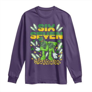 67 Italian Brainrot St Patricks Day Long Sleeve Shirt Funny Six Seven Leprechaun Playing Baseball Meme TS14 Purple Print Your Wear