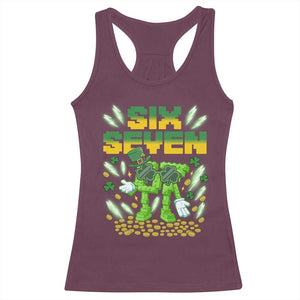 67 Italian Brainrot St Patricks Day Racerback Tank Top Funny Six Seven Leprechaun Playing Baseball Meme TS14 Maroon Print Your Wear