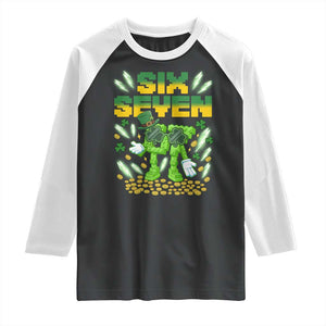 67 Italian Brainrot St Patricks Day Raglan Shirt Funny Six Seven Leprechaun Playing Baseball Meme TS14 Black White Print Your Wear