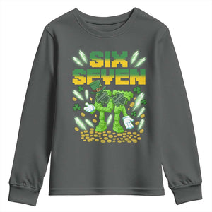67 Italian Brainrot St Patricks Day Youth Sweatshirt Funny Six Seven Leprechaun Playing Baseball Meme TS14 Dark Heather Print Your Wear