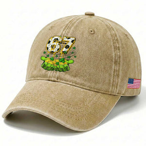 67 Soccer St Patricks Day Washed Cotton Baseball Cap Funny Six Seven Gen Alpha Meme Drip TS14 Print Your Wear