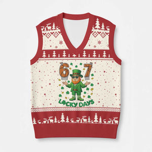 67 Basketball St Patricks Day V-Neck Knit Sweater Vest Funny Six Seven Leprechaun Meme TS14 Beige Red Print Your Wear