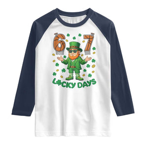 67 Basketball St Patricks Day Raglan Shirt Funny Six Seven Leprechaun Meme TS14 White Navy Print Your Wear