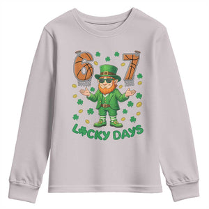 67 Basketball St Patricks Day Youth Sweatshirt Funny Six Seven Leprechaun Meme TS14 Ice Gray Print Your Wear