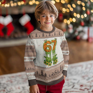 67 Basketball St Patricks Day Ugly Christmas Sweater Funny Six Seven Gen Alpha Meme Drip TS14 Mocha Mousse Print Your Wear