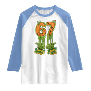 67 Basketball St Patricks Day Raglan Shirt Funny Six Seven Gen Alpha Meme Drip TS14 White Carolina Blue Print Your Wear