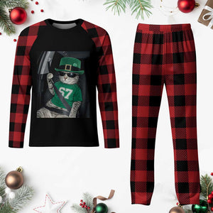 67 Cat St Patricks Day Plaid Pajama Set Funny Cat Driver Leprechaun Meme TS14 Buffalo Plaid Print Your Wear