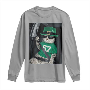 67 Cat St Patricks Day Long Sleeve Shirt Funny Cat Driver Leprechaun Meme TS14 Sport Gray Print Your Wear