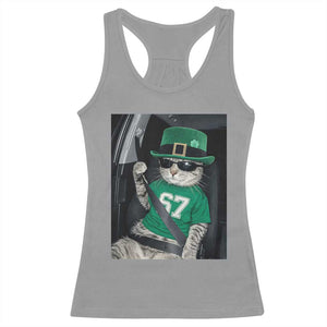 67 Cat St Patricks Day Racerback Tank Top Funny Cat Driver Leprechaun Meme TS14 Sport Gray Print Your Wear