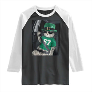67 Cat St Patricks Day Raglan Shirt Funny Cat Driver Leprechaun Meme TS14 Black White Print Your Wear