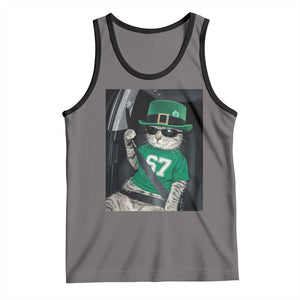 67 Cat St Patricks Day Tank Top Funny Cat Driver Leprechaun Meme TS14 Deep Heather Black Print Your Wear