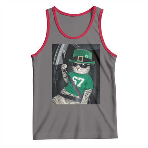 67 Cat St Patricks Day Tank Top Funny Cat Driver Leprechaun Meme TS14 Deep Heather Red Print Your Wear