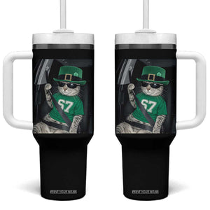 67 Cat St Patricks Day Tumbler With Handle Funny Cat Driver Leprechaun Meme TS14 One Size: 40 oz Black Print Your Wear