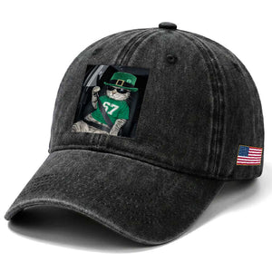 67 Cat St Patricks Day Washed Cotton Baseball Cap Funny Cat Driver Leprechaun Meme TS14 Print Your Wear