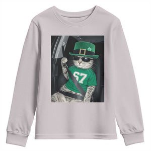 67 Cat St Patricks Day Youth Sweatshirt Funny Cat Driver Leprechaun Meme TS14 Ice Gray Print Your Wear