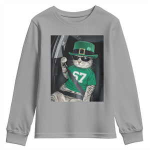 67 Cat St Patricks Day Youth Sweatshirt Funny Cat Driver Leprechaun Meme TS14 Sport Gray Print Your Wear