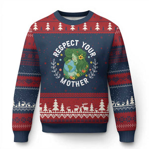 Respect Your Mother Ugly Christmas Sweater Earth Mother Women Girl TS14 Navy Red Print Your Wear